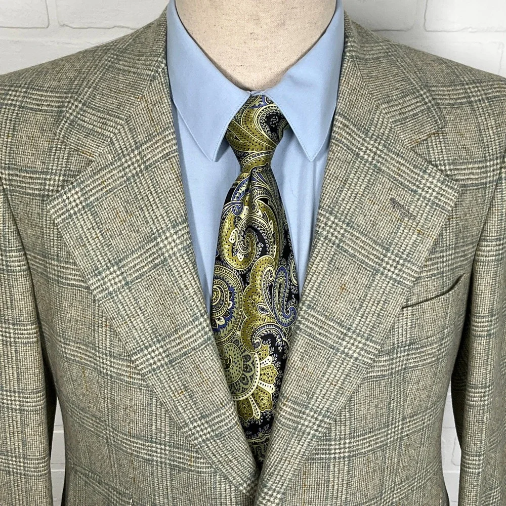 Geoffrey Beene Blazer Men 40 Green‎ Windowpane Plaid Two Button Tweed Wool VTG